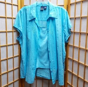 💙 Sky blue button down and sequin cami set women's 2X/3X